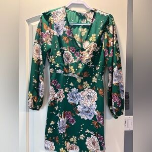 All in Favor Green Floral Long Sleeve Dress